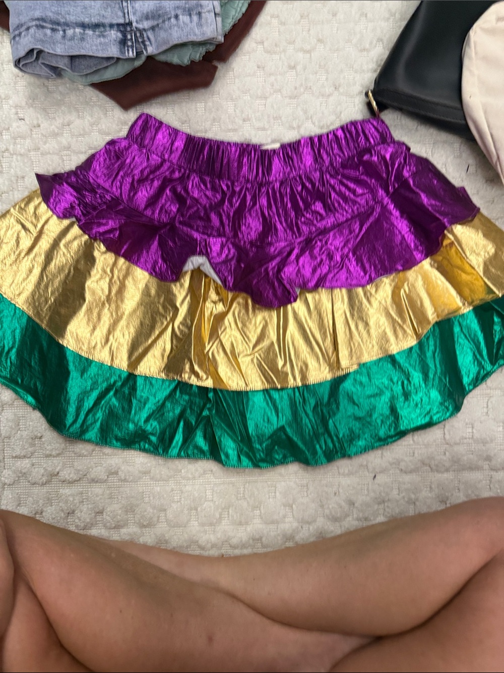 BiBi Metallic Tiered Skort in Purple, Gold & Green